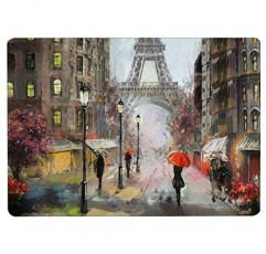 강화 유리 도마 유화 캔버스 스트리트 뷰 파리 작품 에펠탑 식기 주방 장식 도마 미끄럼 방지 다리, 서빙 보드, 대형, 15