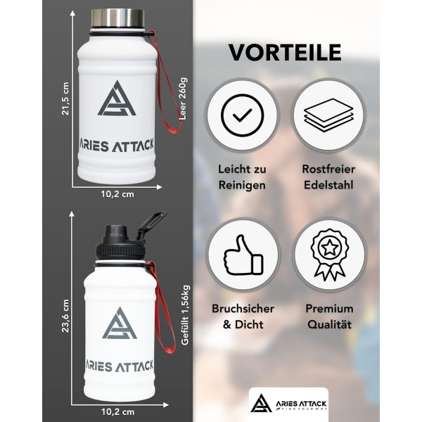 ARIES ATTACK 1.3L 물병 스테인레스 스틸 스포츠 물병 물 금속 물병 야외 물병 물병 1L 피트니스 짐용 BPA free 피트니스 물병 누수 방지 물병 1리터(안트라사이트)