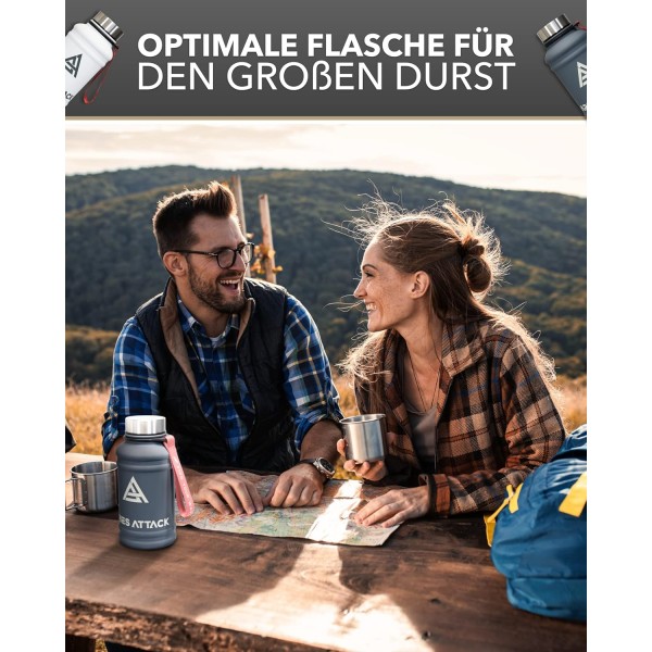 ARIES ATTACK 1.3L 물병 스테인레스 스틸 스포츠 물병 물 금속 물병 야외 물병 물병 1L 피트니스 짐용 BPA free 피트니스 물병 누수 방지 물병 1리터(안트라사이트)