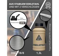 ARIES ATTACK 1.3L 물병 스테인레스 스틸 스포츠 물병 물 금속 물병 야외 물병 물병 1L 피트니스 짐용 BPA free 피트니스 물병 누수 방지 물병 1리터(안트라사이트)