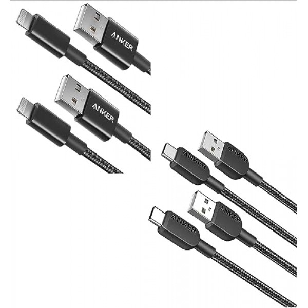 Anker 6피트 프리미엄 이중 편조 나일론 라이트닝 케이블, Apple MFi 인증 USB C 케이블, [2팩, 3피트] 310 USB A - USB C 충전기 케이블, USB A - Type C 충전기 케이블 고속 충전