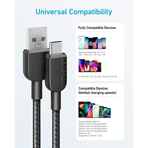 Anker 6피트 프리미엄 이중 편조 나일론 라이트닝 케이블, Apple MFi 인증 USB C 케이블, [2팩, 3피트] 310 USB A - USB C 충전기 케이블, USB A - Type C 충전기 케이블 고속 충전