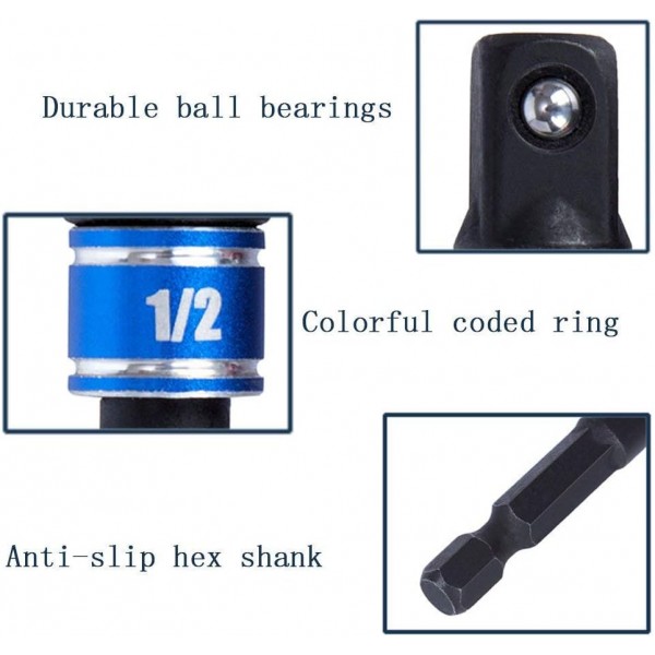 Guyiste 3-Piece 1/4인치 3/8인치 1/2인치 육각 소켓 어댑터 소켓 어댑터 소켓 스패너 너트 세트 무선 드라이버용 잉크 리본이 있는 연결 헤드 확장