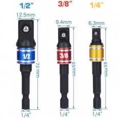 Guyiste 3-Piece 1/4인치 3/8인치 1/2인치 육각 소켓 어댑터 소켓 어댑터 소켓 스패너 너트 세트 무선 드라이버용 잉크 리본이 있는 연결 헤드 확장