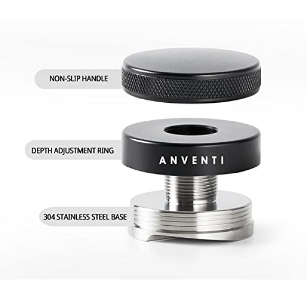 53mm 커피 분배 도구, 에스프레소 레벨러, 304 스테인레스 스틸 베이스 전문 커피 레벨링 도구, 54mm 브레빌 포터필터에 맞는 조절 가능한 깊이 - 바리스타 에스프레소 액