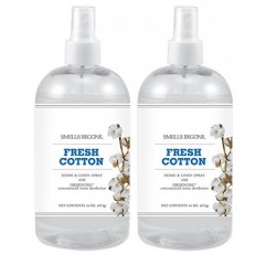 SMELLS BEGONE 공기 청정제 홈 앤 린넨 스프레이 - 냄새 제거제 - 에센셜 오일로 제작 - 신선한 면 향 - 2팩 - 16온스