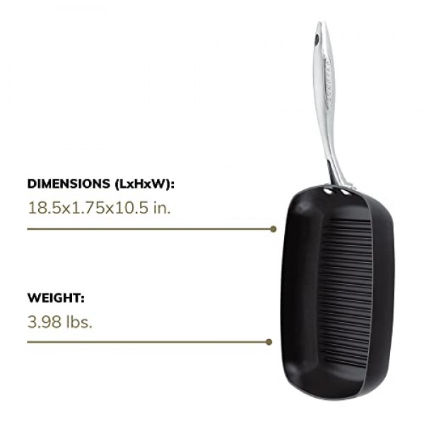 Scanpan Professional 10.5인치 사각 그릴 팬 - 사용하기 쉬운 붙지 않는 조리기구 - 식기 세척기, 금속 기구 및 오븐 안전 - 덴마크산