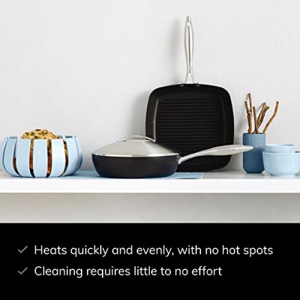 Scanpan Professional 10.5인치 사각 그릴 팬 - 사용하기 쉬운 붙지 않는 조리기구 - 식기 세척기, 금속 기구 및 오븐 안전 - 덴마크산