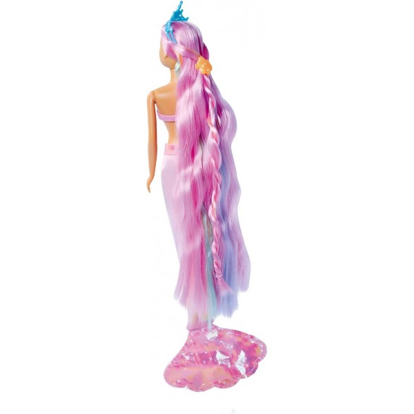 Simba 105733610 Steffi Love 레인보우 인어 화려한 머리, 머리핀, 빗, 탈착식 지느러미가 있는 무지개 인어 드레스업 인형, 29cm 플레이 인형, 3세 이상