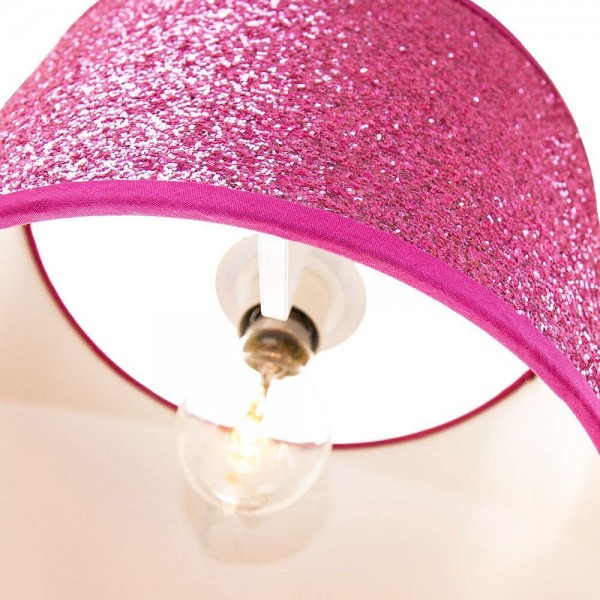 현대적이고 디자이너 밝은 분홍색 반짝이 패브릭 펜던트/램프 갓 30cm 너비 | 최대 60w | Sparkly Feminine Statement Piece by Happy Homewares 핑크 12