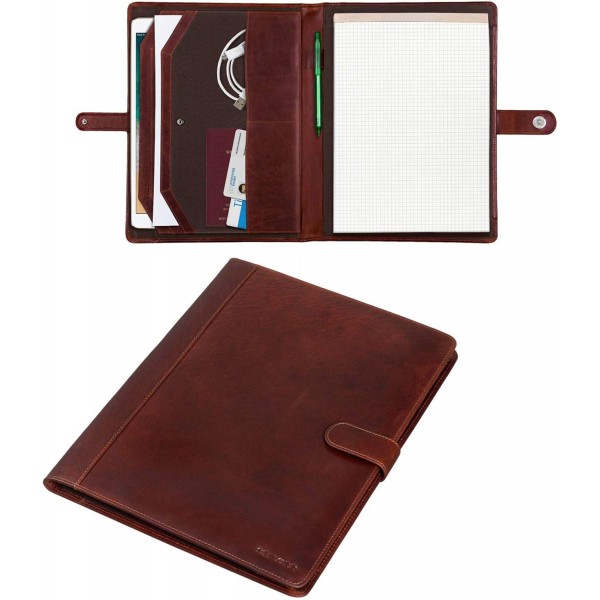 STILORD 'Lennon' 회의 폴더 가죽 12.9인치 iPad용 서류 폴더 DIN A4 필기 폴더 빈티지 리얼 가죽, 색상: 베지터블 태닝 다크 브라운