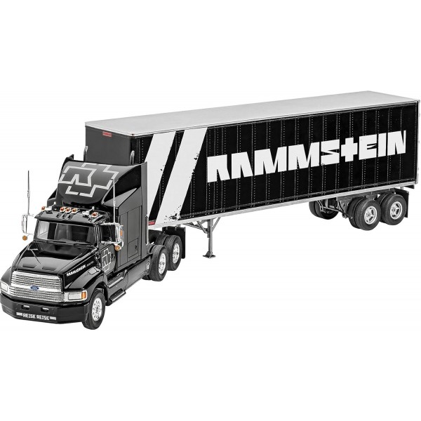 Revell 07658 선물 세트 Tour Truck Rammstein, 1:32 스케일로 직접 조립할 수 있는 트레일러가 있는 트럭, 초보자를 위한 55.4 cm Ford 충실한 모델 키트, 기본 액세서리가 포함된 스