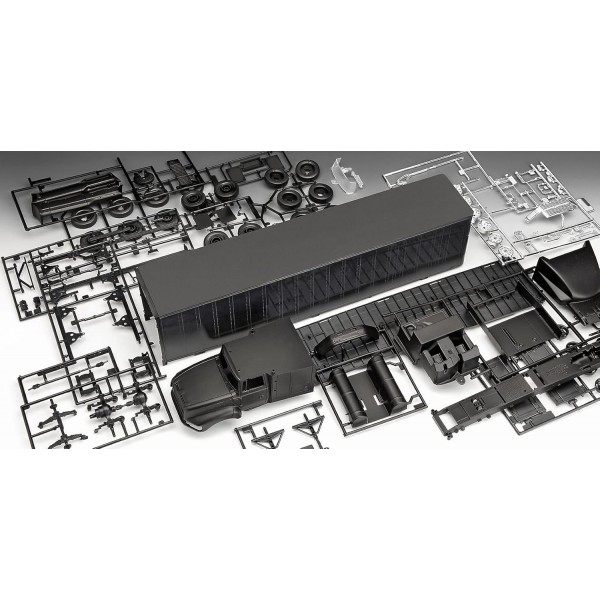 Revell 07658 선물 세트 Tour Truck Rammstein, 1:32 스케일로 직접 조립할 수 있는 트레일러가 있는 트럭, 초보자를 위한 55.4 cm Ford 충실한 모델 키트, 기본 액세서리가 포함된 스