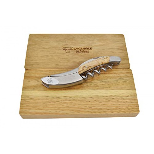 Laguiole En Aubrac 소믈리에 웨이터 코르크따개, 자작나무 손잡이, 포일 커터가 있는 와인 오프너 및 병따개, 브러시형 볼스터