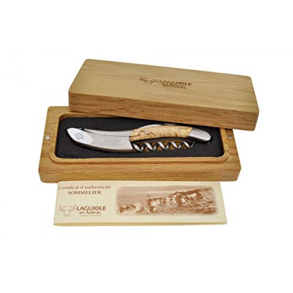 Laguiole En Aubrac 소믈리에 웨이터 코르크따개, 자작나무 손잡이, 포일 커터가 있는 와인 오프너 및 병따개, 브러시형 볼스터