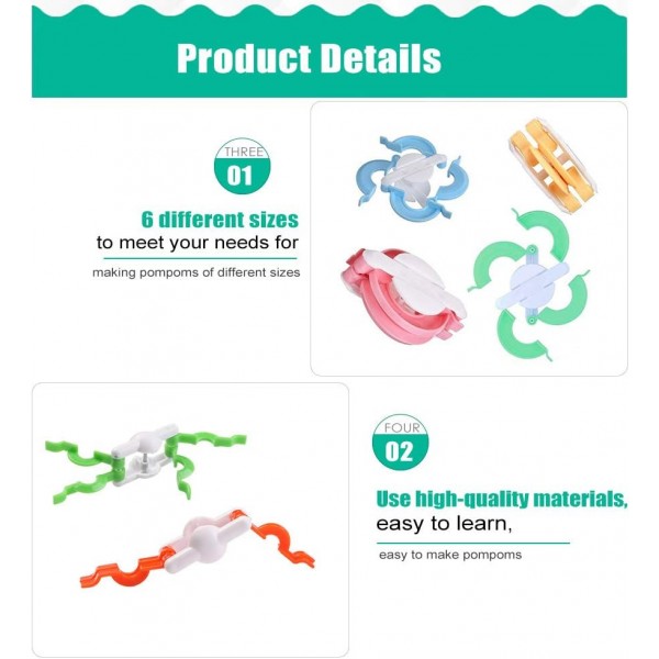 JoGoi Pompom Makers,6 크기 Pompom 장치 + 12 색 양모 + 1PCS 가위, Pom Poms 만들기, DIY CHandmade, 뜨개질 키트, 어머니의 날 장식, 크리스마스, 생일 파티, 결혼식, 선물