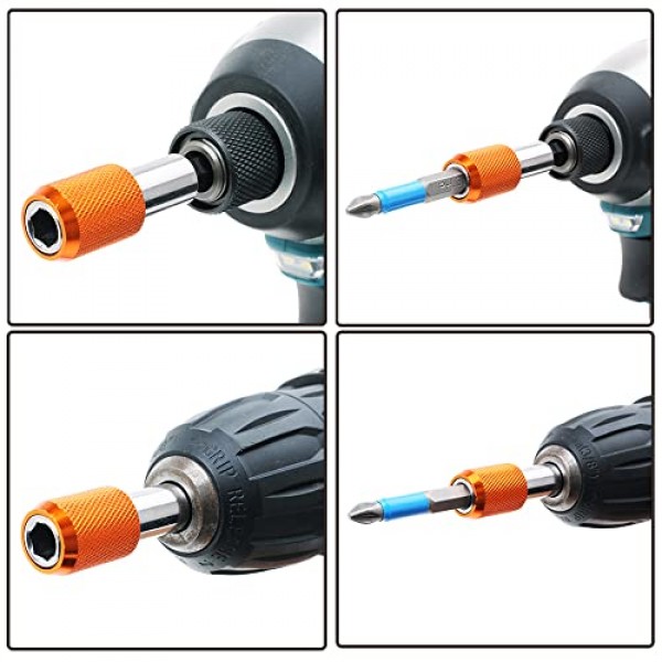 AUTOTOOLHOME 2개 퀵 체인지 비트 홀더 마그네틱 1/4 육각 섕크 드릴 비트 확장 스크루드라이버 비트용 너트 드릴 소켓 드라이버 어댑터