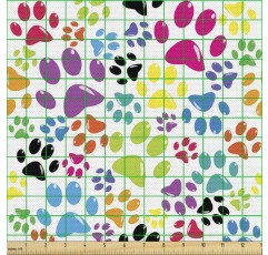 ABAKUHAUS 미터로 다채로운 직물, 만화 개 발 흔적, 실내 장식품 봉제용 촘촘하게 짠 직물 홈 액세서리, 3M(148x300cm), 퍼플 블루 그린 3M(148x300cm) 퍼플 블루 그린