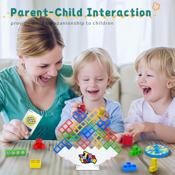 Btolin 48pcs 테트라 타워 밸런스 스태킹 공격 블록 게임, 테트리스 스윙 테라 타워, 어린이 및 성인을위한 가족 보드 게임, 팀 빌딩 파티 여행 장난감