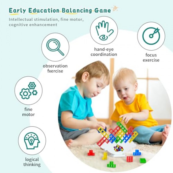 Btolin 48pcs 테트라 타워 밸런스 스태킹 공격 블록 게임, 테트리스 스윙 테라 타워, 어린이 및 성인을위한 가족 보드 게임, 팀 빌딩 파티 여행 장난감