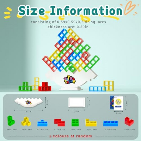 Btolin 48pcs 테트라 타워 밸런스 스태킹 공격 블록 게임, 테트리스 스윙 테라 타워, 어린이 및 성인을위한 가족 보드 게임, 팀 빌딩 파티 여행 장난감