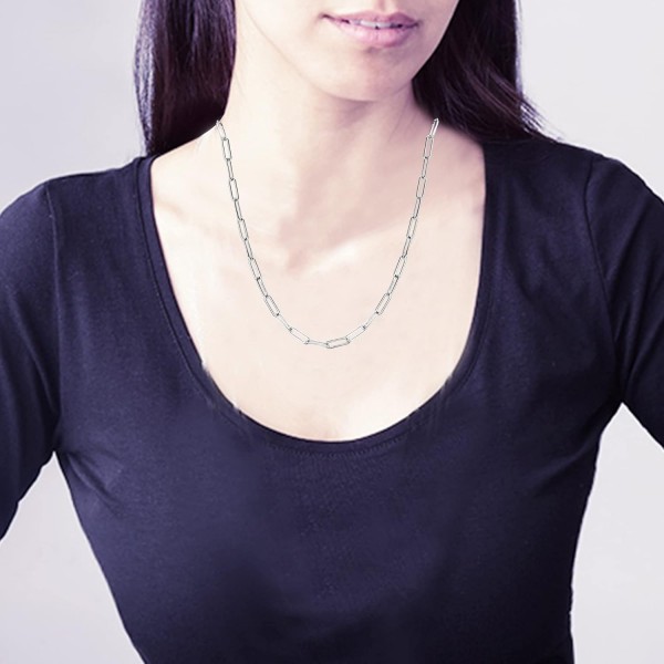 LeCalla Links 십대 여성 및 남성을 위한 스털링 실버 이탈리안 페이퍼 클립 체인 목걸이(18, 20, 24, 36인치) 18.0인치