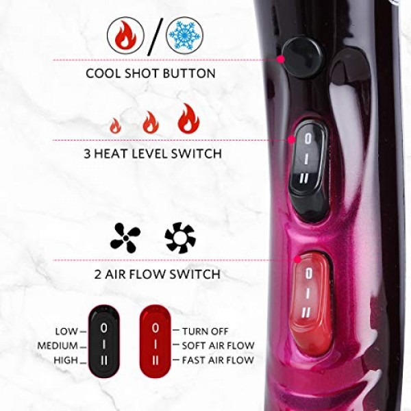 전문 헤어 드라이어 강력한 3500와트 블로우 드라이어 살롱 세라믹 토르말린 이온성 고출력 블로우 드라이어,AC 모터 집중 장치 디퓨저 부착 장치가 있는 퀵 드라이 헤