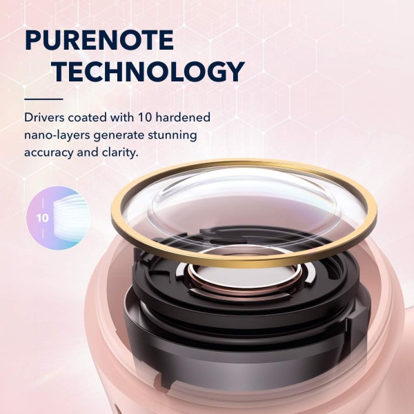 soundcore Anker Liberty Air 2 Pro Bluetooth 헤드폰, 액티브 노이즈 캔슬링, PureNote 기술, 마이크 6개, 26시간 배터리, Bluetooth 5(로즈 쿼츠)(리퍼 상품)