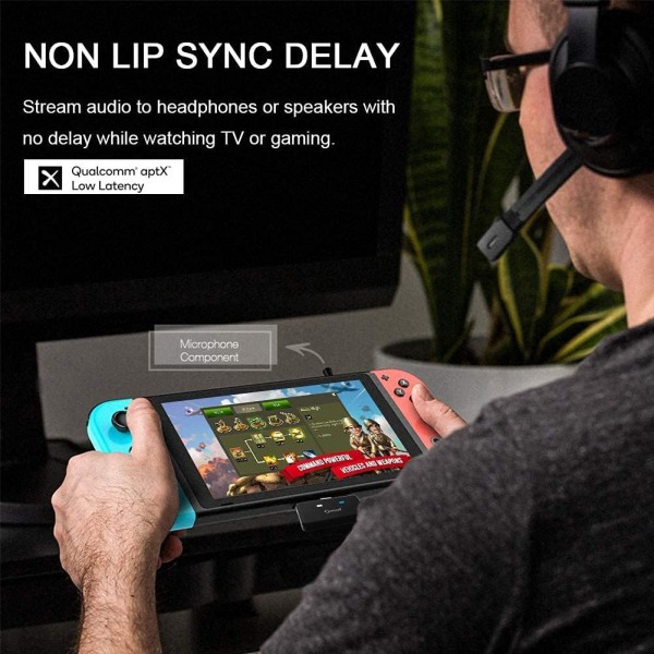 블루투스 송신기- 닌텐도 스위치/스위치 라이트용 블루투스 어댑터 오디오 송신기 듀얼 이어폰 연결 블루투스 이어폰 PC 에어팟과 호환 가능 PS4 Bose Sony with aptX Low Laten