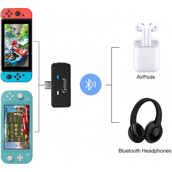 블루투스 송신기- 닌텐도 스위치/스위치 라이트용 블루투스 어댑터 오디오 송신기 듀얼 이어폰 연결 블루투스 이어폰 PC 에어팟과 호환 가능 PS4 Bose Sony with aptX Low Laten