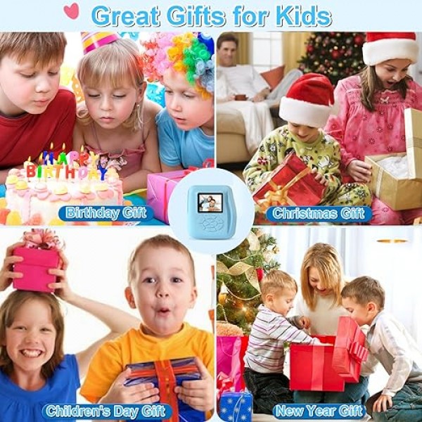 GKTZ 어린이 카메라 즉석 인쇄 - 1080P HD 즉석 인쇄 사진 - 4 5 6 7 8 9 10 여아 남학생을 위한 크리스마스 생일 선물 - 인화지 3개, 컬러 펜 5개, 32GB 카드가 포함된 휴대용 장