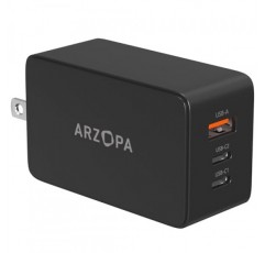 65W USB C 충전기, ARZOPA GaN 고속 충전기 3포트 전원 어댑터 스마트폰/노트북/태블릿/모니터/iPad/MacBook -C65용 소형 접이식 플러그