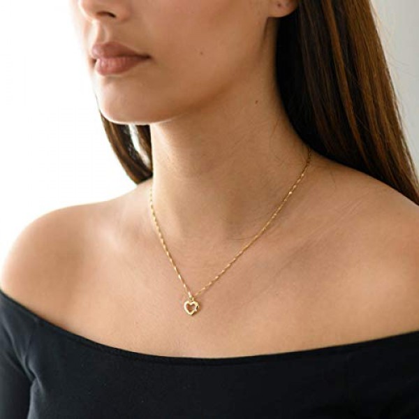 Materia GKA-6 여성용 하트 목걸이 375 골드 작은 펜던트 하트 지르코니아 스톤, 선물 상자에 42 cm 골드 체인 포함, 스톤 큐빅 지르코니아 골드, 큐빅 지르코니아