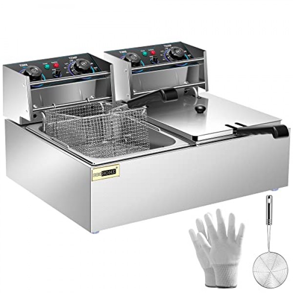 VIVOHOME 5000W 20.7Qt 전기 튀김기(60분 타이머 및 온도 조절 기능 포함), 상업용 및 가정용 6.35QT 탈착식 바구니 2개