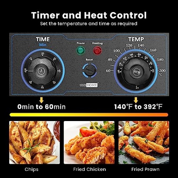 VIVOHOME 5000W 20.7Qt 전기 튀김기(60분 타이머 및 온도 조절 기능 포함), 상업용 및 가정용 6.35QT 탈착식 바구니 2개