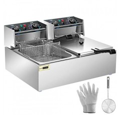 VIVOHOME 5000W 20.7Qt 전기 튀김기(60분 타이머 및 온도 조절 기능 포함), 상업용 및 가정용 6.35QT 탈착식 바구니 2개