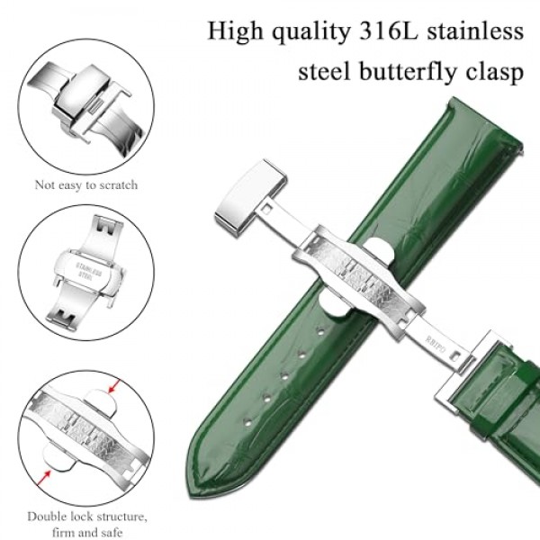 남성 여성을위한 스테인레스 스틸 배포 버클과 악어 곡물 퀵 릴리스 20mm 22mm 24mm 시계 스트랩과 가죽 시계 밴드