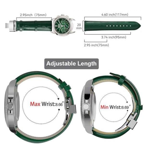 남성 여성을위한 스테인레스 스틸 배포 버클과 악어 곡물 퀵 릴리스 20mm 22mm 24mm 시계 스트랩과 가죽 시계 밴드