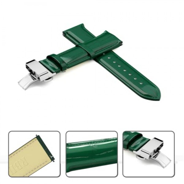 남성 여성을위한 스테인레스 스틸 배포 버클과 악어 곡물 퀵 릴리스 20mm 22mm 24mm 시계 스트랩과 가죽 시계 밴드