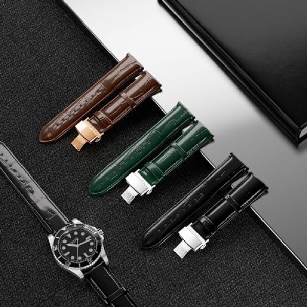 남성 여성을위한 스테인레스 스틸 배포 버클과 악어 곡물 퀵 릴리스 20mm 22mm 24mm 시계 스트랩과 가죽 시계 밴드