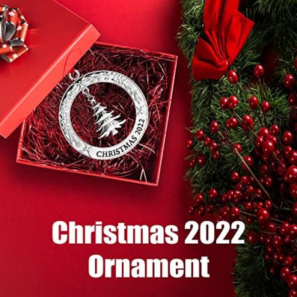 Klikel 크리스마스 장식품 2022 - 반짝이는 은색 크리스마스 장식품 2022 나무가 있는 화환 - 2022년 크리스마스 장식품 - 2022 크리스마스 트리 장식품 - 2022 휴일을 위한 아