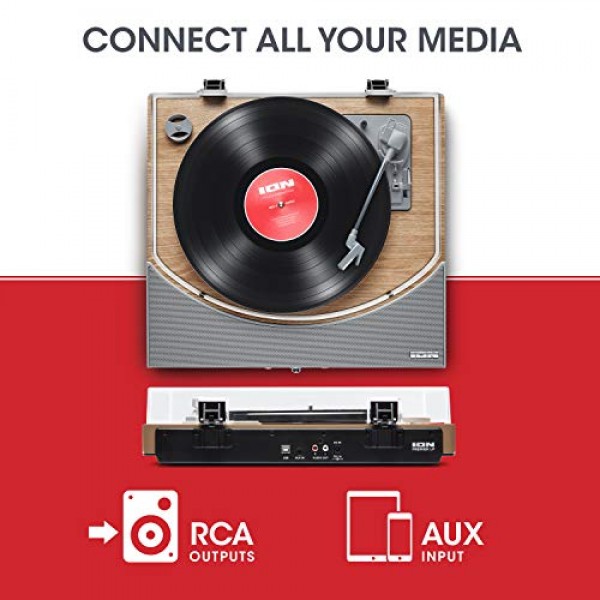 ION Audio Premier LP, 스피커가 포함된 USB Bluetooth 턴테이블/PC 또는 Mac으로의 디지털 변환기, 천연 목재 마감