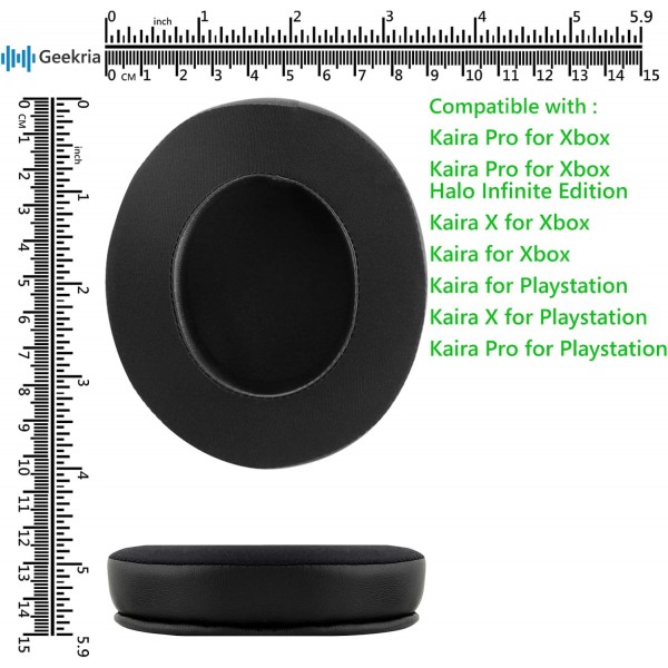 Razer Kaira Pro, Kaira Pro Halo Infinite Edition, Kaira X, Kaira 헤드폰 이어패드 이어컵용 Geekria 교체용 이어패드(검은색)