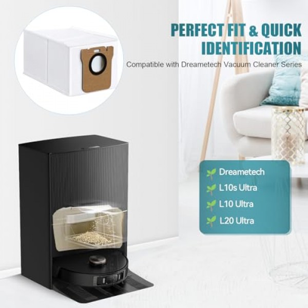 Dreametech L10s Ultra / L10 Ultra/Dreame L20 Ultra 로봇 진공 자체 비우기 베이스, 3L 대용량 자동 밀봉 일회용 쓰레기 교체 가방 액세서리와 호환되는 10 팩 먼지 봉투