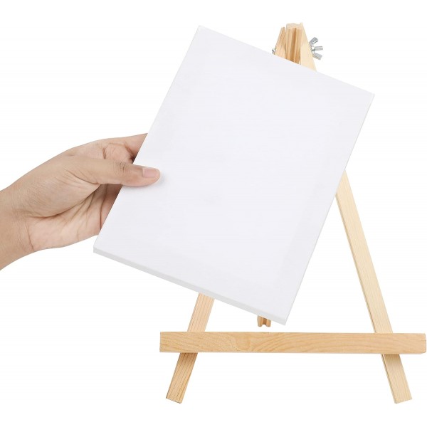 Belle Vous 미니 캔버스 및 나무 그림 홀더 스탠드 테이블 이젤(4팩) - L 20cm x W 15cm - 미리 늘어난 프라임 처리된 빈 캔버스 - 어린이 예술 및 공예용 캔버스 스탠드 포함