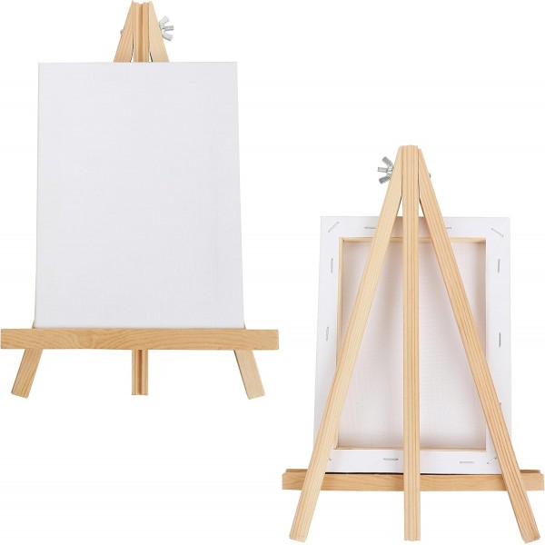 Belle Vous 미니 캔버스 및 나무 그림 홀더 스탠드 테이블 이젤(4팩) - L 20cm x W 15cm - 미리 늘어난 프라임 처리된 빈 캔버스 - 어린이 예술 및 공예용 캔버스 스탠드 포함