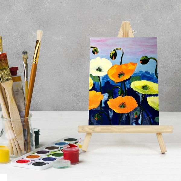 Belle Vous 미니 캔버스 및 나무 그림 홀더 스탠드 테이블 이젤(4팩) - L 20cm x W 15cm - 미리 늘어난 프라임 처리된 빈 캔버스 - 어린이 예술 및 공예용 캔버스 스탠드 포함