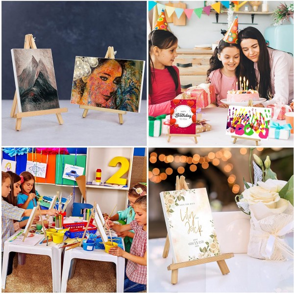 Belle Vous 미니 캔버스 및 나무 그림 홀더 스탠드 테이블 이젤(4팩) - L 20cm x W 15cm - 미리 늘어난 프라임 처리된 빈 캔버스 - 어린이 예술 및 공예용 캔버스 스탠드 포함