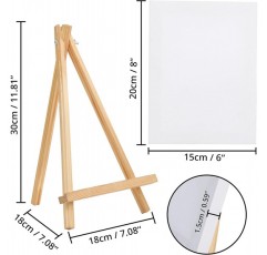 Belle Vous 미니 캔버스 및 나무 그림 홀더 스탠드 테이블 이젤(4팩) - L 20cm x W 15cm - 미리 늘어난 프라임 처리된 빈 캔버스 - 어린이 예술 및 공예용 캔버스 스탠드 포함