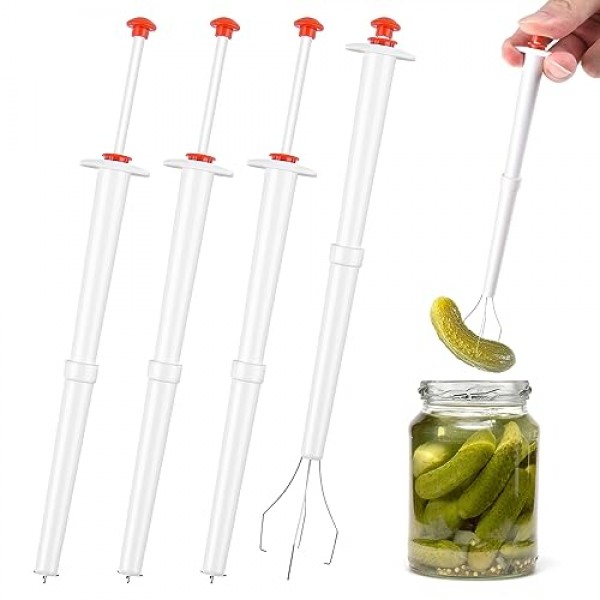 Tophoniex 4PCS 피클 피커 디럭스 피클 핀처 스테인레스 스틸 및 플라스틱 피클 그래버 도구 올리브 페퍼 그래버, 8 인치, 흰색